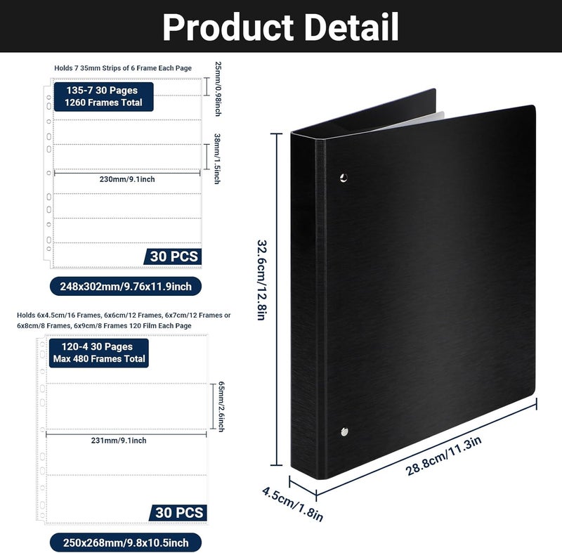 ENPOINT Acid Free Film Negative Binder, 3 Ring Binder with 30 Pack 35mm Negative Sleeves and 30 Pack 120 Film Sleeves - Image 2